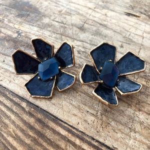 REAl Oscar de la Renta Vintage Blue and Gold Flower CLIP ON earrings